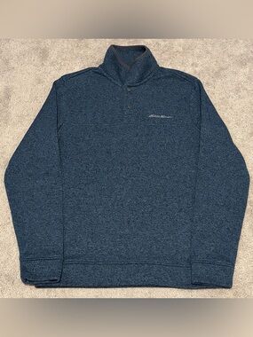 Eddie Bauer Men’s Blue Quarter Snap Mock Neck Pullover Sweater Size Small